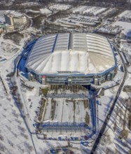 Aerial view, Schalke Veltins-Arena with closed roof and extension area for grass,