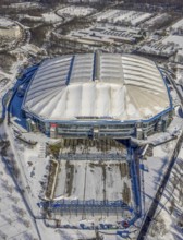 Aerial view, Schalke Veltins-Arena with closed roof and extension area for grass,
