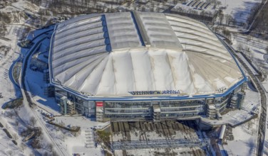 Aerial view, Schalke Veltins-Arena with closed roof and extension area for grass,