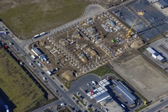 Aerial view, construction site commercial area and service location Europastraße, former blast