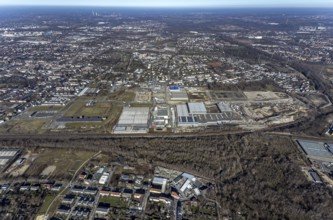 Aerial view, construction site commercial area and service location Europastrasse, bilstein-group,