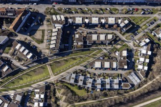 Aerial view, residential buildings Robert-Geritzmann-Höfe, Feldmark, Gelsenkirchen, Ruhr area,