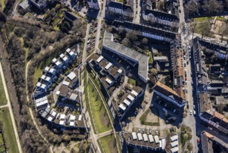 Aerial view, residential buildings Robert-Geritzmann-Höfe, Feldmark, Gelsenkirchen, Ruhr area,