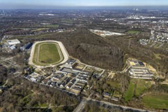 Aerial view, harness racing track, correctional facility, Feldmark, Gelsenkirchen, Ruhr area, North