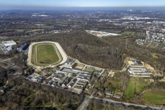 Aerial view, harness racing track, correctional facility, Feldmark, Gelsenkirchen, Ruhr area, North