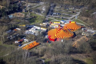 Aerial view, circus tents in Revierpark Nienhausen, Feldmarkstraße, Feldmark, Gelsenkirchen, Ruhr