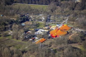 Aerial view, circus tents in Revierpark Nienhausen, Feldmarkstraße, Feldmark, Gelsenkirchen, Ruhr