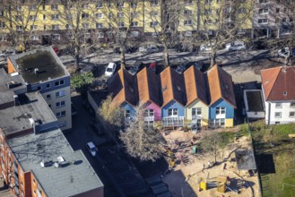 Aerial view, Kindergarten Bulmke, Hertastrasse, residential building triangle, Florastrasse,