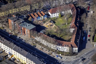 Aerial view, Kindergarten Bulmke, Hertastrasse, residential building triangle, Florastrasse,