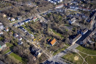 Aerial view, construction site, reconstruction Sellmannsbach, Emschergenossenschaft,