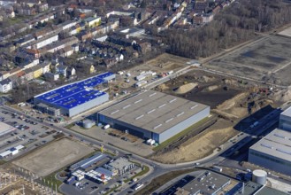 Aerial view, construction site commercial area and service location Europastraße, ProReServ -