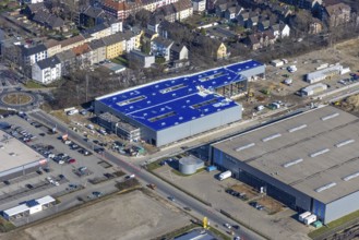 Aerial view, construction site commercial area and service location Europastraße, former blast