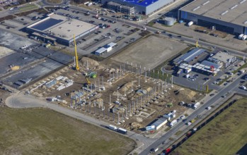 Aerial view, construction site commercial area and service location Europastraße, former blast