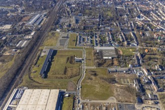 Aerial view, construction site commercial area and service location Europastraße, former blast