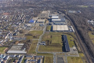 Aerial view, construction site commercial area and service location Europastrasse, bilstein-group,