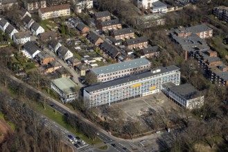 Aerial view, construction site, extension building for the Lessing secondary school, Schalke,