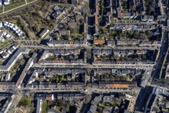 Aerial view, colliery housing estate Karolinenstraße, Feldmark, Gelsenkirchen, Ruhr area, North