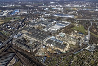 Aerial view, dilapidated old industrial area, industrial park Berliner Brücke, Hochkampstraße,
