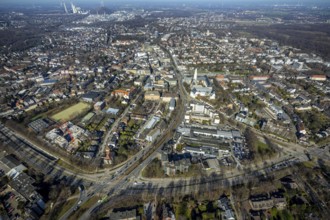 Aerial view, townscape Buer with town hall, Buer, Gelsenkirchen, Ruhr area, North Rhine-Westphalia,