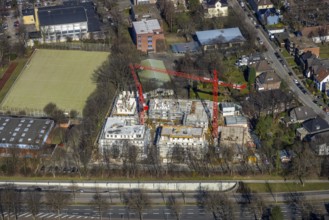 Aerial view, construction site of a new residential complex on Breddestraße, Vinckestraße, Buer,