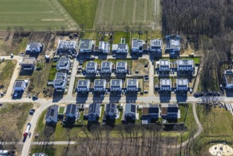 Aerial view, construction site, new development area Am Buerschen Waldbogen, Im Waldquartier,