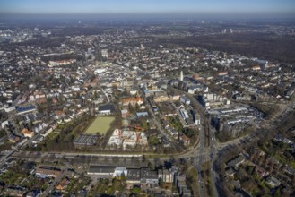Aerial view, townscape Buer with town hall, Buer, Gelsenkirchen, Ruhr area, North Rhine-Westphalia,