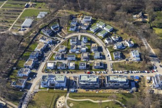 Aerial view, construction site, new development area Am Buerschen Waldbogen, Resse, Gelsenkirchen,