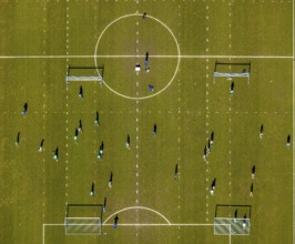Aerial view, football players and training grounds at the Schalke Veltins-Arena, Berger Feld, Erle,