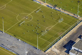 Aerial view, football players and training grounds at the Schalke Veltins-Arena, Berger Feld, Erle,