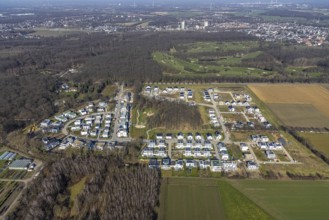 Aerial view, construction site, new development area Am Buerschen Waldbogen, Resse, Gelsenkirchen,