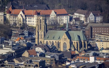 Aerial view, Catholic Provost Church of St. Urbanus, Buer, Gelsenkirchen, Ruhr area, North