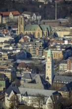 Aerial view, Town Hall Buer with tower, Catholic Provost Church St. Urbanus, Buer, Gelsenkirchen,