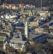 Aerial view, Town Hall Buer with tower, Catholic Provost Church St. Urbanus, Buer, Gelsenkirchen,