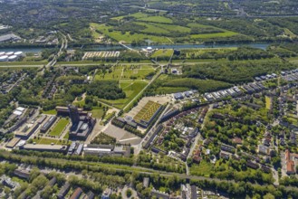 Aerial view, industrial park Nordstern, Nordsternpark, Heßler, Gelsenkirchen, Ruhr area, North