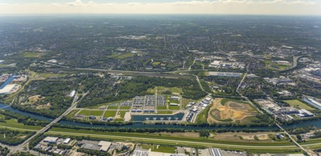 Aerial view, Graf Bismarck city quarter on the Rhine-Herne Canal, Marina Bismarck, Schalke-Nord,