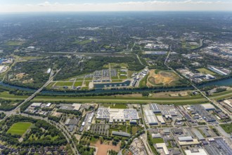 Aerial view, Graf Bismarck city quarter on the Rhine-Herne Canal, Marina Bismarck, Schalke-Nord,