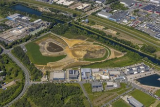 Aerial view, Graf Bismarck city quarter on the Rhine-Herne Canal, Marina Bismarck, Schalke-Nord,