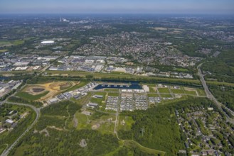 Aerial view, Graf Bismarck city quarter on the Rhine-Herne Canal, Marina Bismarck, Schalke-Nord,