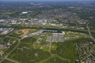 Aerial view, Graf Bismarck city quarter on the Rhine-Herne Canal, Marina Bismarck, Schalke-Nord,