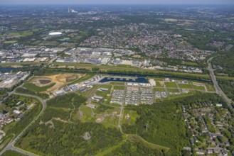 Aerial view, Graf Bismarck city quarter on the Rhine-Herne Canal, Marina Bismarck, Schalke-Nord,