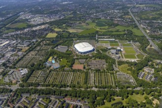 Aerial view, ARENA PARK Gelsenkirchen, Bundesliga stadium Arena auf Schalke, training grounds,