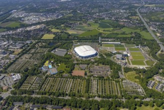 Aerial view, ARENA PARK Gelsenkirchen, Bundesliga stadium Arena auf Schalke, training grounds,