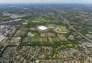 Aerial view, ARENA PARK Gelsenkirchen, Bundesliga stadium Arena auf Schalke, training grounds,