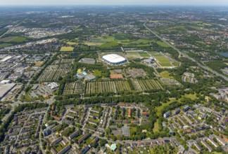 Aerial view, ARENA PARK Gelsenkirchen, Bundesliga stadium Arena auf Schalke, training grounds,