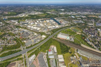 Aerial view, Gelsenkirchen city harbour on the Rhine-Herne Canal, Heßler, Gelsenkirchen, Ruhr area,