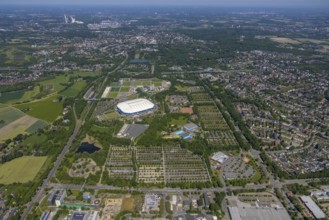 Aerial view, ARENA PARK Gelsenkirchen, Bundesliga stadium Arena auf Schalke, training grounds,