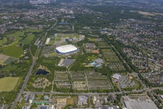Aerial view, ARENA PARK Gelsenkirchen, Bundesliga stadium Arena auf Schalke, training grounds,