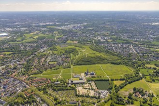 Aerial view, Rungenberghalde with night sign, Zeche Hugo Schacht 2, Buer, Gelsenkirchen, Ruhr area,
