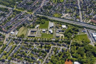 Aerial view, Büropark Schloss Berge, motorway A2, Erle, Gelsenkirchen, Ruhr area, North