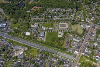 Aerial view, Büropark Schloss Berge, motorway A2, Erle, Gelsenkirchen, Ruhr area, North